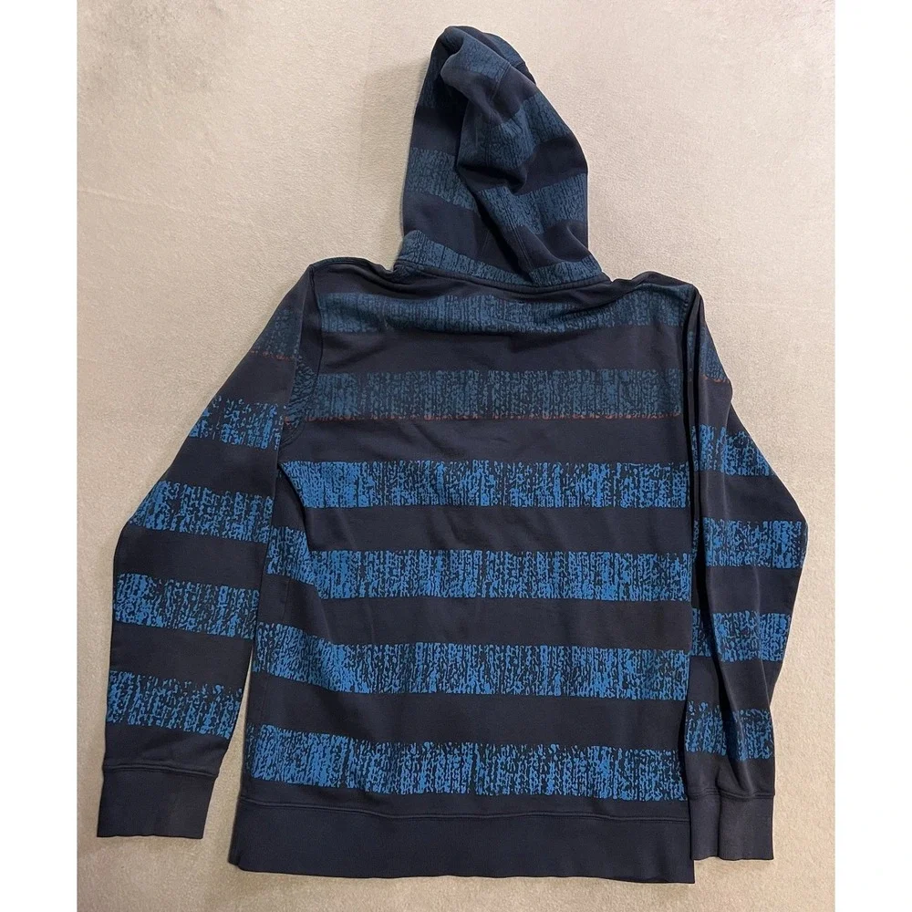 Vintage Quiksilver Hoodie Men's Size XL Blue Striped Skateboarding Surf Y2K